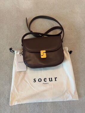 Soeur Paris Brown Leather Crossbody Bag with Gold Hardware